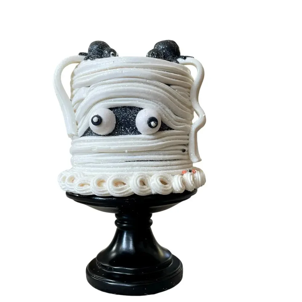 Happy Halloween CANDY CORN LANE Mummy Cake On Stand Super Cute Table Decor NEW